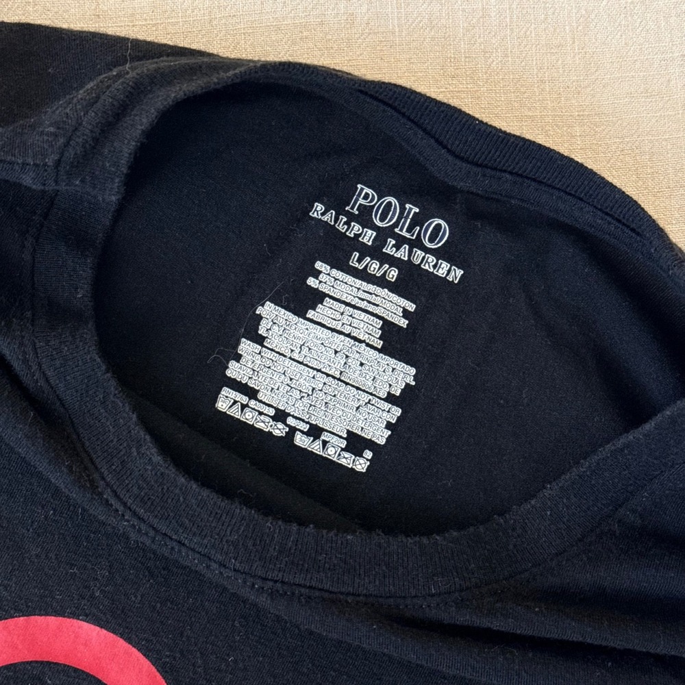 Polo Ralph Lauren Mens Large Black Multi Color Graphic Logo T-Shirt Crew Neck - Picture 3 of 4